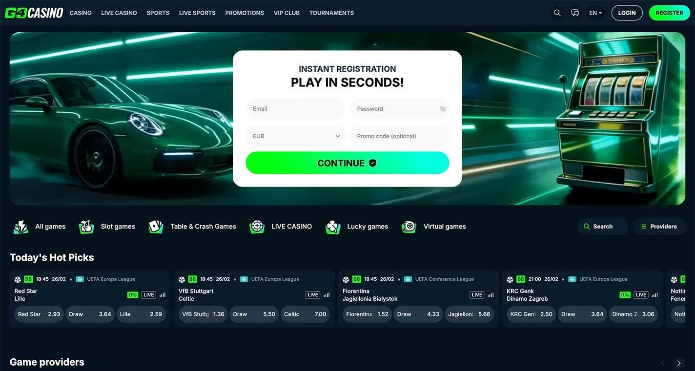 Go4Casino, screenshot del sito