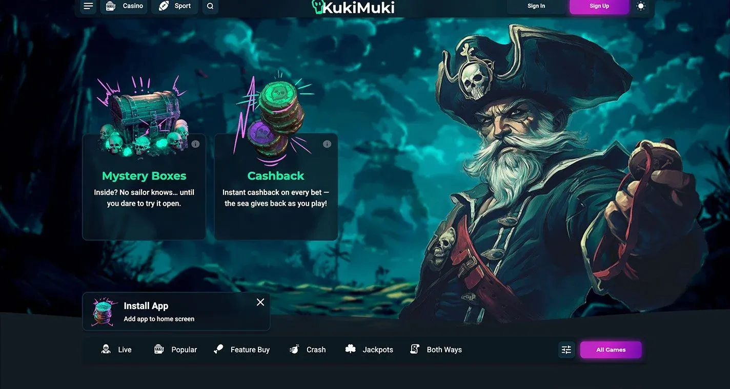 KukiMuki Casino, screenshot del sito