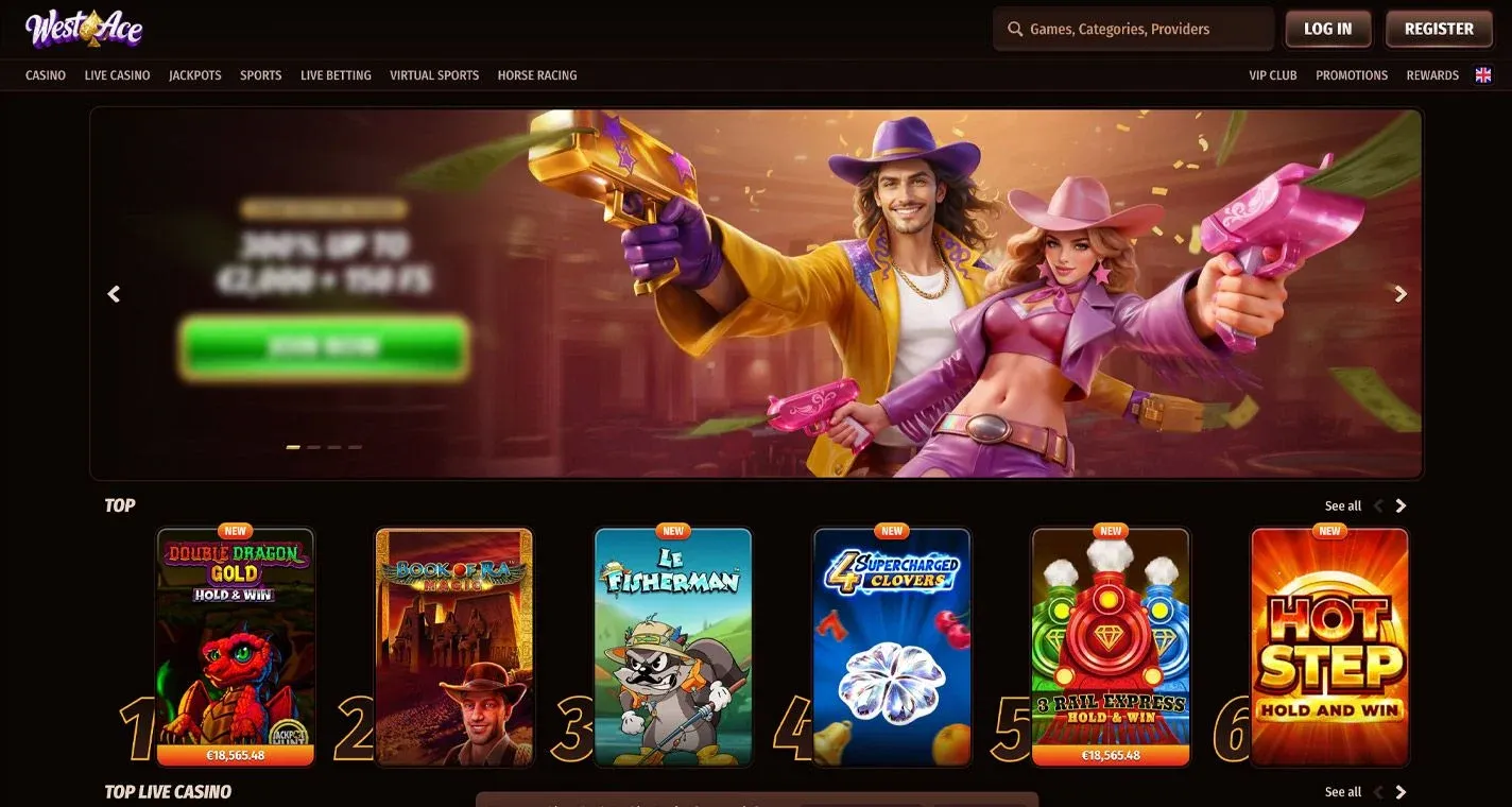 Westace Casino, screenshot del sito